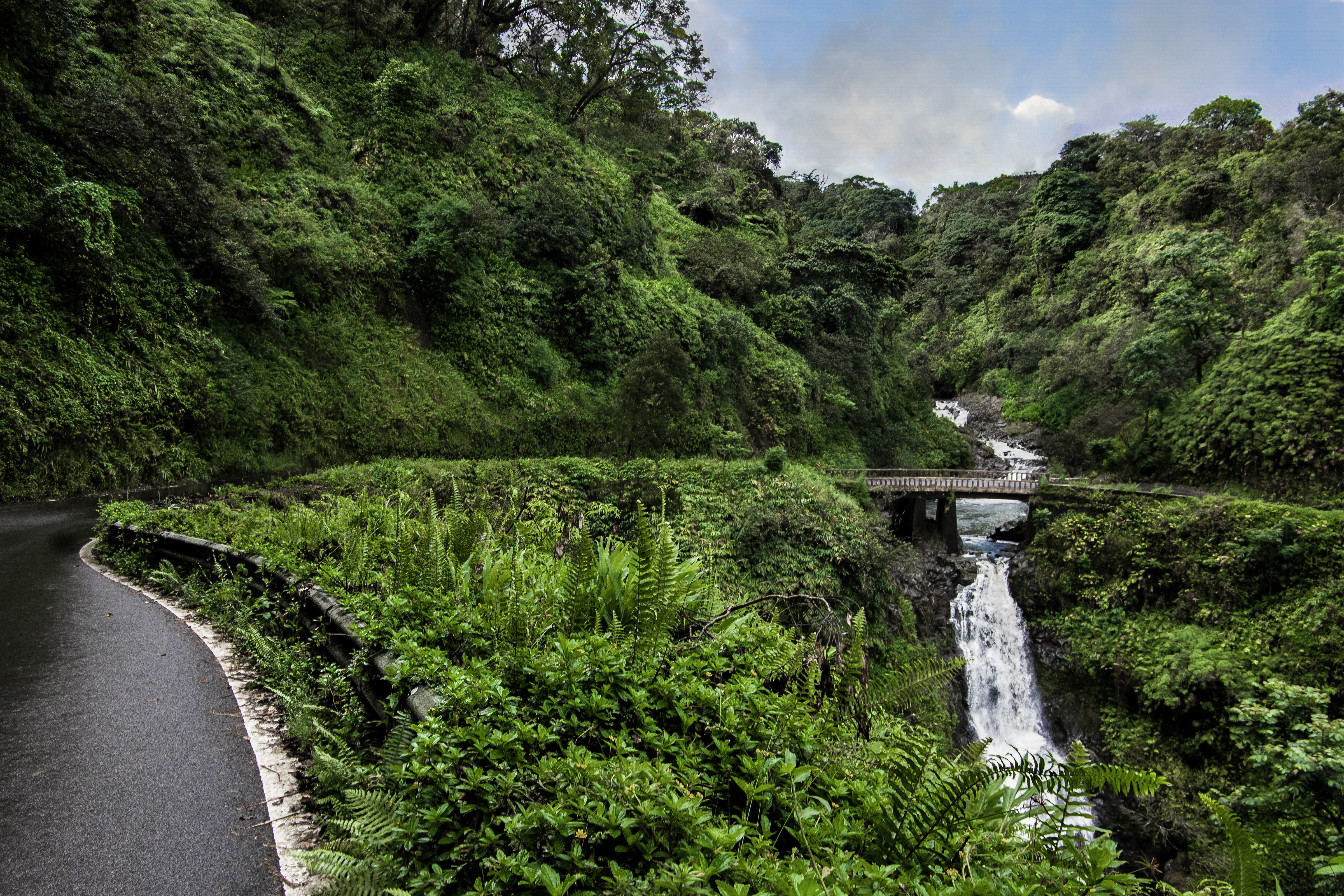 Road to Hana One Lane Bridge Near Waterfall
