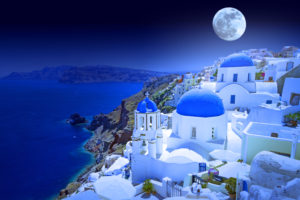 Breathtaking Mediterranean Islands - Santorini at Night Under a Full Moon