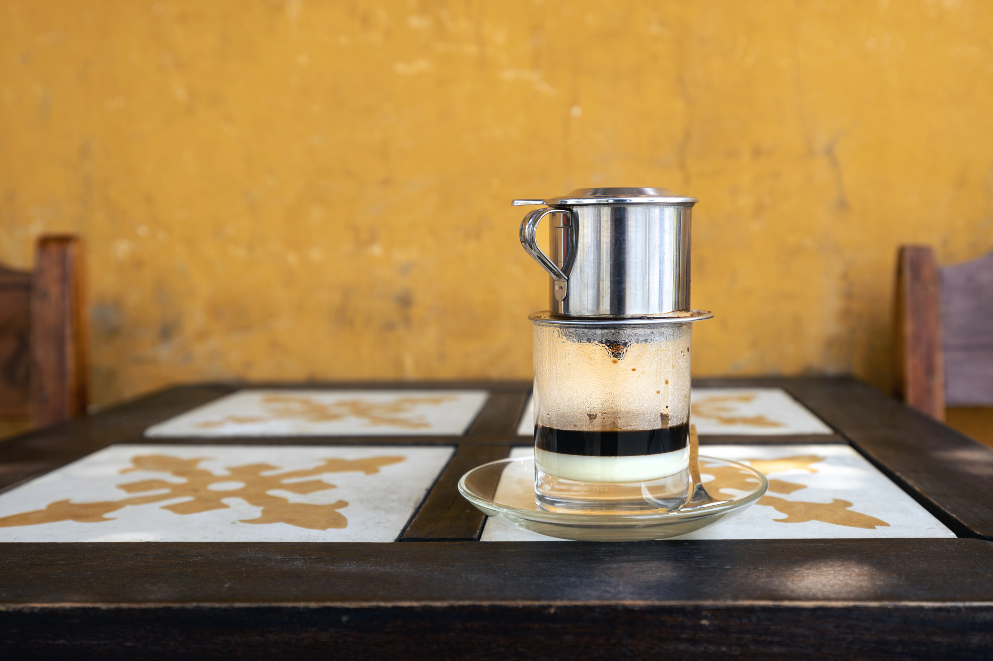 Traditional hot Vietnamese coffee with condensed milk